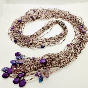 Long Purple Bead Tassel Wrap Belt